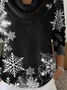 Women Christmas Printing Spring/Fall Casual Long Sleeve Cowl Neck Sweater