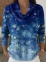 Women Christmas Printing Spring/Fall Casual Long Sleeve Cowl Neck Sweater