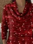 Women Christmas Printing Spring/Fall Casual Long Sleeve Cowl Neck Sweater