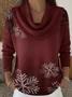 Women Christmas Printing Spring/Fall Casual Long Sleeve Cowl Neck Sweater