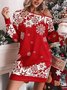 Women Christmas Long Sleeve Spring/Fall Printing Dress Cold Shoulder Daily Vintage Mini Hip Skirt A-Line Dress