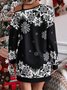 Women Christmas Long Sleeve Spring/Fall Printing Dress Cold Shoulder Daily Vintage Mini Hip Skirt A-Line Dress