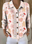 Women Christmas Printing Long Sleeve Shawl Collar Vintage Spring/Fall Cardigan Outerwear