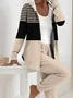 Women Striped Printing Two-Piece Set Daily Long Sleeve Casual Spring/Fall Coat With Pants Matching Set