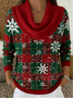 Women Christmas Printing Spring/Fall Casual Long Sleeve Cowl Neck Sweater