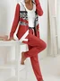 Women Abstract Printing Two-Piece Set Daily Long Sleeve Casual Spring/Fall Coat With Pants Matching Set