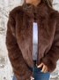 Women's Winter Outerwear Faux Fur Vintage Split Joint Plain Long Sleeve Mock Neck Regular Faux Fur Coat