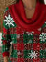 Women Christmas Printing Spring/Fall Casual Long Sleeve Cowl Neck Sweater