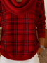 Women Plaid Printing Spring/Fall Casual Long Sleeve Cowl Neck Sweater
