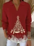 Women Christmas Printing Spring/Fall Casual Long Sleeve Shawl Collar Sweater