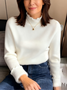 Women Plain Long Sleeve Tee T-shirt Mock Neck Split Joint Casual Spring/Fall Top