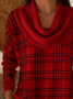 Women Plaid Printing Spring/Fall Casual Long Sleeve Cowl Neck Sweater