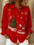Women Santa Claus Long Sleeve Shirt Spring/Fall Buckle Shirt Collar Regular Sleeve Daily Casual Top