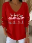 Women Christmas Long Sleeve Tee T-shirt V Neck Printing Casual Spring/Fall Top