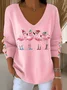 Women Christmas Long Sleeve Tee T-shirt V Neck Printing Casual Spring/Fall Top