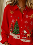 Women Santa Claus Long Sleeve Shirt Spring/Fall Buckle Shirt Collar Regular Sleeve Daily Casual Top