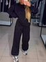 Women Plain Split Joint Two-Piece Set Daily Long Sleeve Casual Spring/Fall Top With Pants Matching Set