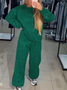 Women Plain Split Joint Two-Piece Set Daily Long Sleeve Casual Spring/Fall Top With Pants Matching Set