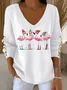 Women Christmas Long Sleeve Tee T-shirt V Neck Printing Casual Spring/Fall Top