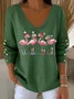 Women Christmas Long Sleeve Tee T-shirt V Neck Printing Casual Spring/Fall Top