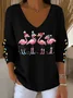 Women Christmas Long Sleeve Tee T-shirt V Neck Printing Casual Spring/Fall Top