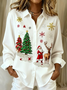 Women Santa Claus Long Sleeve Shirt Spring/Fall Buckle Shirt Collar Regular Sleeve Daily Casual Top