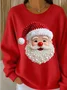 Women Santa Claus Crew Neck Printing Casual Spring/Fall Long Sleeve Sweatshirt