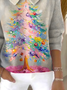 Women Christmas Printing Spring/Fall Casual Long Sleeve Shawl Collar Sweater