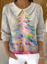 Women Christmas Printing Spring/Fall Casual Long Sleeve Shawl Collar Sweater