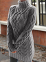 Women Plain Jacquard Winter Street Long Sleeve Mock Neck Sweater