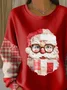 Women Santa Claus Crew Neck Printing Casual Spring/Fall Long Sleeve Sweatshirt