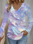 Women Abstract Long Sleeve Tee T-shirt V Neck Printing Casual Spring/Fall Graphic Tee Top