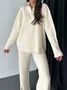 Women Plain Split Joint Two-Piece Set Daily Long Sleeve Casual Spring/Fall Top With Pants Matching Set