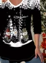 Women Christmas Snowman Long Sleeve Tee T-shirt V Neck Printing Casual Spring/Fall Graphic Tee Top