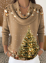 Women Christmas Printing Spring/Fall Casual Long Sleeve Cowl Neck Sweater