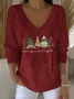 Women Christmas Long Sleeve Tee T-shirt V Neck Printing Casual Spring/Fall Top