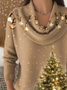 Women Christmas Printing Spring/Fall Casual Long Sleeve Cowl Neck Sweater