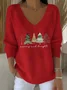 Women Christmas Long Sleeve Tee T-shirt V Neck Printing Casual Spring/Fall Top