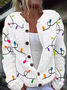 Women Christmas Printing Long Sleeve Crew Neck Vintage Spring/Fall Cardigan Outerwear