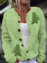 Women Christmas Printing Long Sleeve Crew Neck Vintage Spring/Fall Cardigan Outerwear