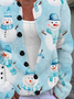 Women Christmas Snowman Printing Long Sleeve Crew Neck Vintage Spring/Fall Cardigan Outerwear