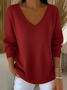 Women Plain Long Sleeve Tee T-shirt V Neck Printing Casual Spring/Fall Top