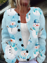 Women Christmas Snowman Printing Long Sleeve Crew Neck Vintage Spring/Fall Cardigan Outerwear