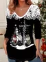 Women Christmas Snowman Long Sleeve Tee T-shirt V Neck Printing Casual Spring/Fall Graphic Tee Top