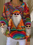 Women Santa Claus Crew Neck Printing Casual Spring/Fall Long Sleeve Sweatshirt