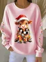 Women Christmas Crew Neck Printing Casual Spring/Fall Long Sleeve Sweatshirt