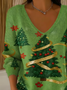 Women Christmas Long Sleeve Tee T-shirt V Neck Printing Casual Spring/Fall Top
