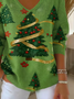 Women Christmas Long Sleeve Tee T-shirt V Neck Printing Casual Spring/Fall Top