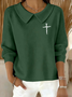 Women Cross Printing Spring/Fall Casual Long Sleeve Shawl Collar Sweater