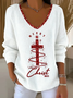 Women Christmas Long Sleeve Tee T-shirt V Neck Printing Casual Spring/Fall Top